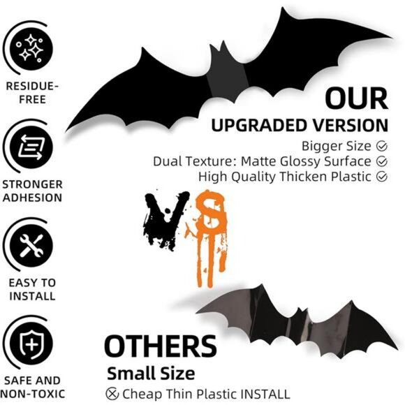 Bats Wall Decor 120PCS Halloween Decoration Bats Realistic PVC 3D Black Scary - Picture 6 of 7